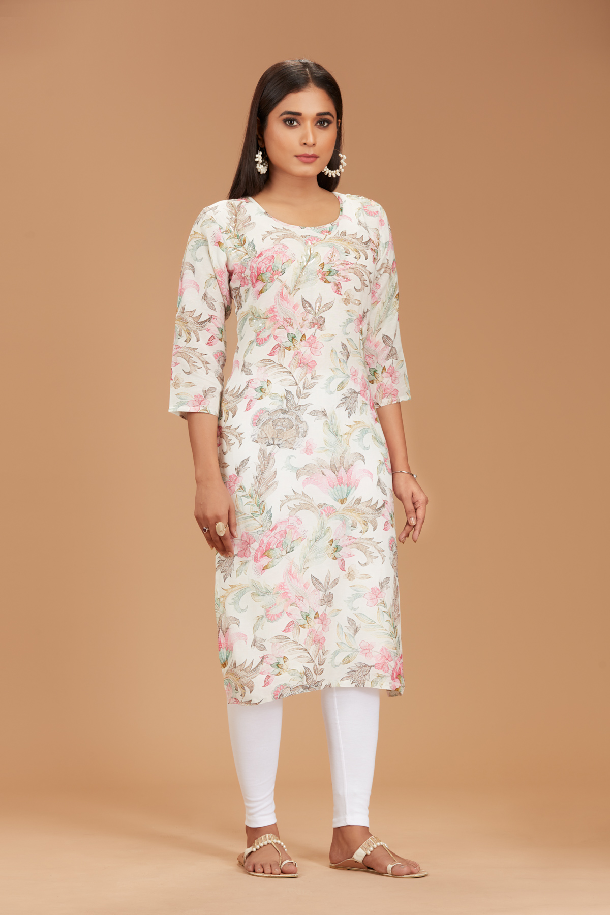 White Printed Straight Kurti